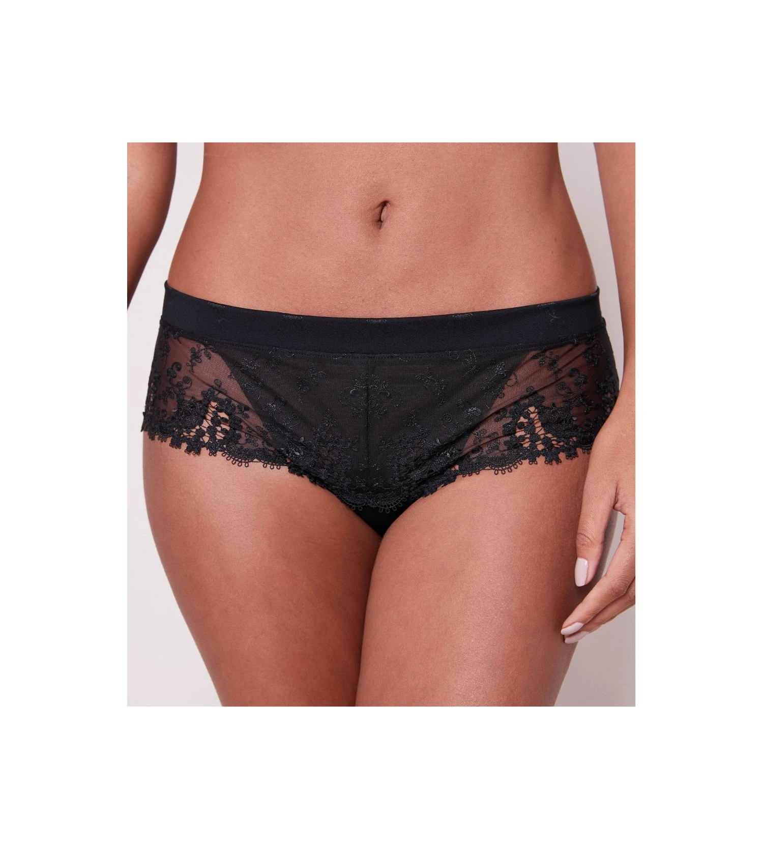 Simone Perele Culotte En Satin & Tulle Brodé Wish NOIR 2 Simone Perele Culotte En Satin & Tulle Brodé Wish NOIR – Image 2
