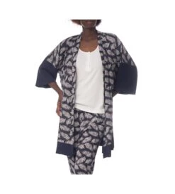 Kimono Fluide Imprimé Feuillage BLEU