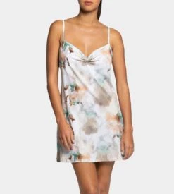 Liquette Avec Bretelles Fines Beige Et Turquoise -Calida Soldes Magasin liquette bretelles fines pk014 beige turq 2