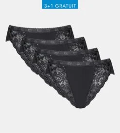 Lot De 4 Slips Sloggi Chic Tai NOIR -Calida Soldes Magasin lot de 4 slips sloggi chic tai noir 04 2