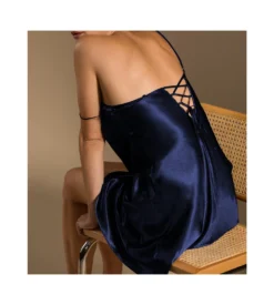 Nuisette En Satin Avec Laçage Dos Dark Navy -Calida Soldes Magasin nuisette en satin avec lacage dos dark navy 310 3