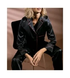 Pyjama Boutonné En Satin Pour Femme NOIR
