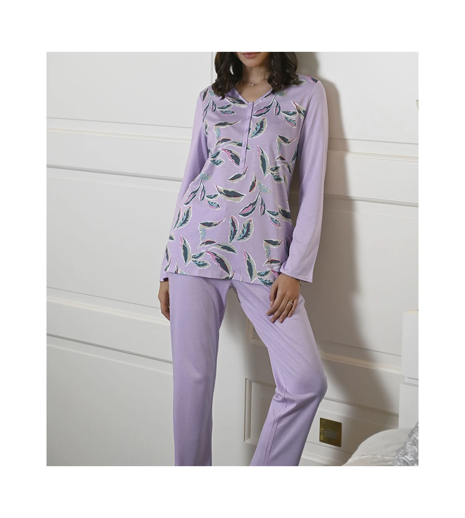 Pyjama Boutonné Imprimé Feuillage Orchidée 3 Pyjama Boutonné Imprimé Feuillage Orchidée – Image 3