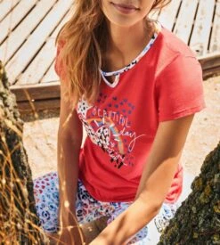 Pyjama Corsaire Manches Courtes Rouge -Calida Soldes Magasin pyjama corsaire manches courtes 299 rouge 2