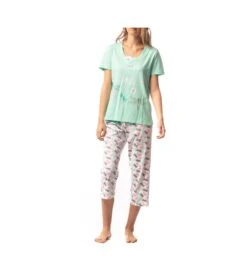 Pyjama Corsaire Motif Libellule Blanc/Vert