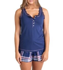 Pyjama Court Sans Manches Bleu