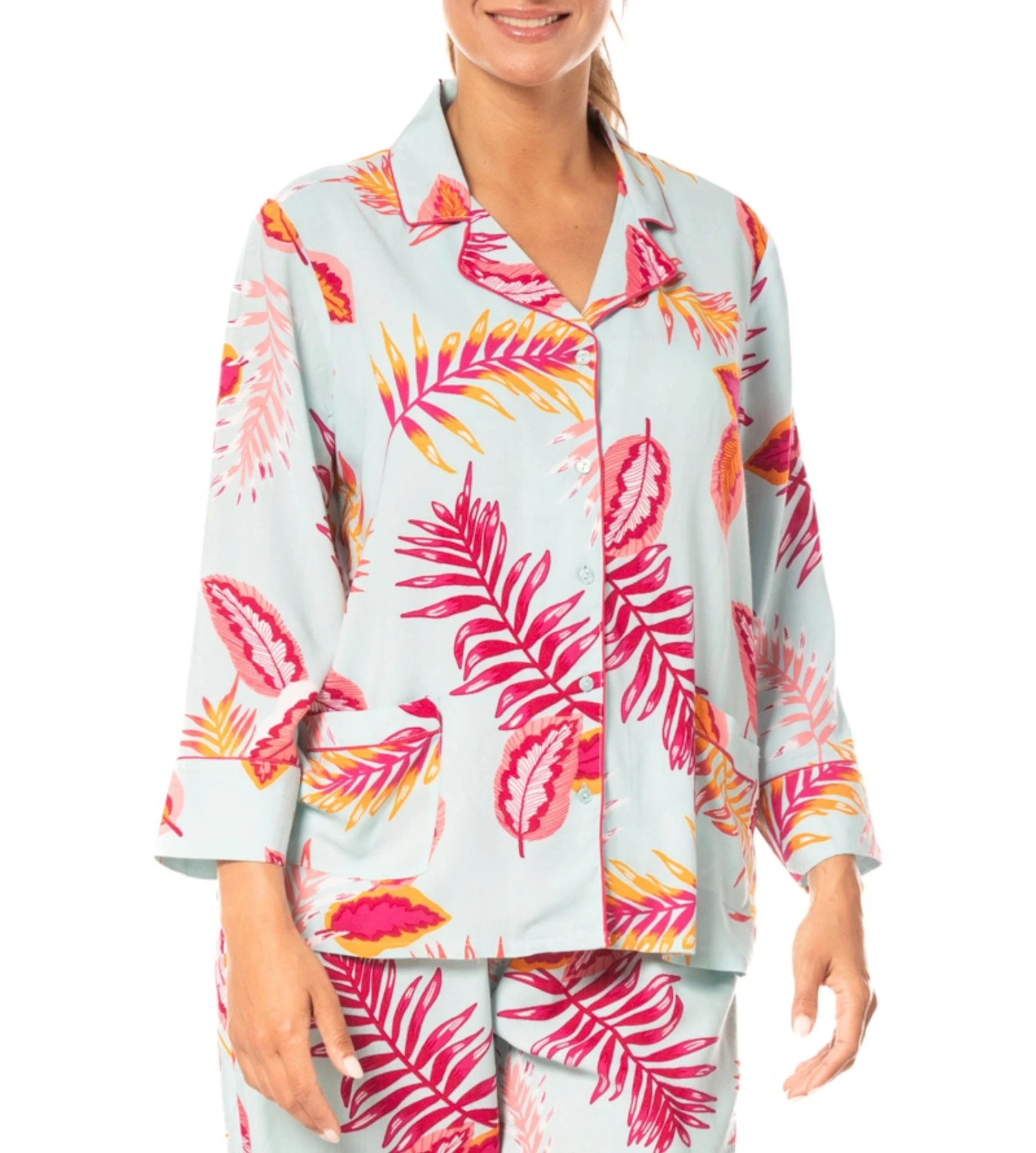 Pyjama Long Boutonné Bleu Fushia 3 Pyjama Long Boutonné Bleu Fushia – Image 3