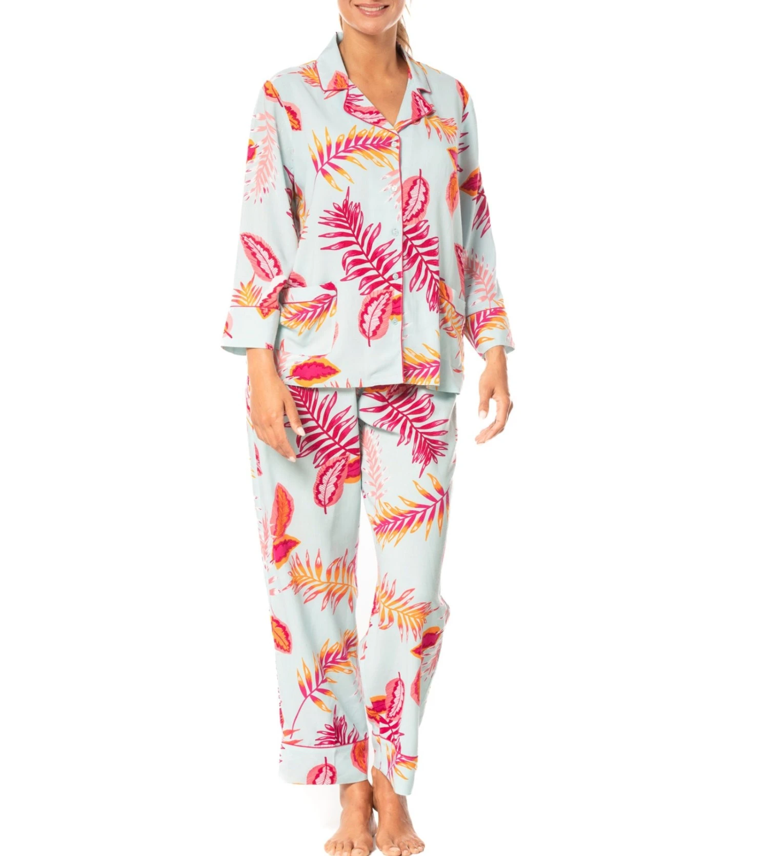 Pyjama Long Boutonné Bleu Fushia 1 Pyjama Long Boutonné Bleu Fushia