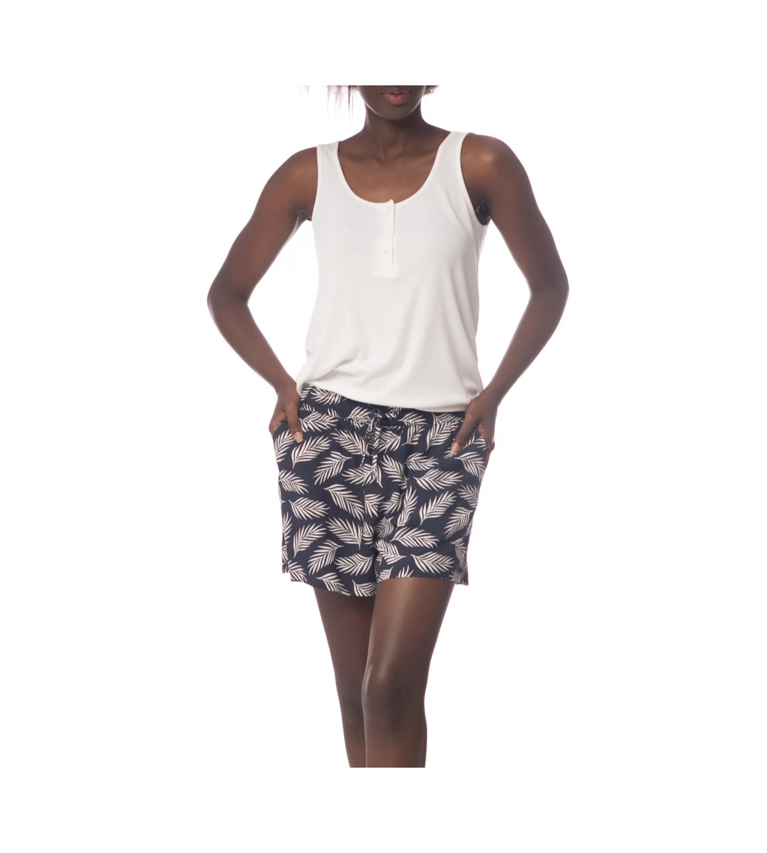 Short Fluide En Viscose Feuillage BLEU 3 Short Fluide En Viscose Feuillage BLEU – Image 3