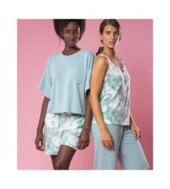 Short Imprimé Effet Délavé TURQUOISE -Calida Soldes Magasin short imprime effet delave turquoise 2