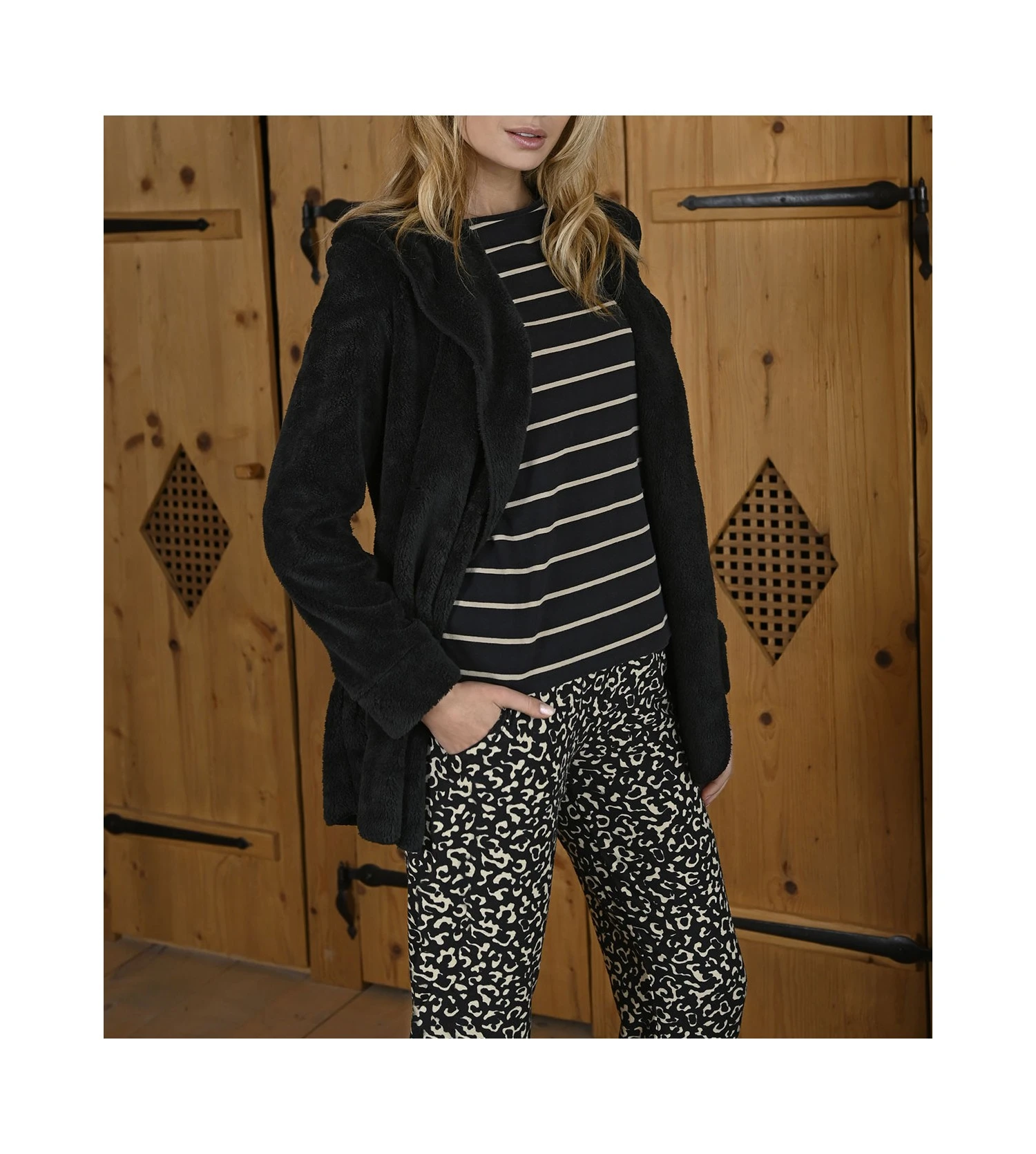 Solo Sweat Rayé En Coton NOIR/ROSE 2 Solo Sweat Rayé En Coton NOIR/ROSE – Image 2