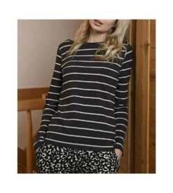 Solo Sweat Rayé En Coton NOIR/ROSE 5 Solo Sweat Rayé En Coton NOIR/ROSE -Calida Soldes Magasin sweat raye en coton 900 noir rose 2