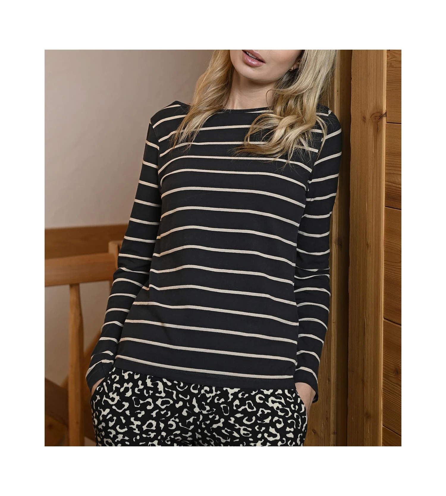 Solo Sweat Rayé En Coton NOIR/ROSE 3 Solo Sweat Rayé En Coton NOIR/ROSE – Image 3